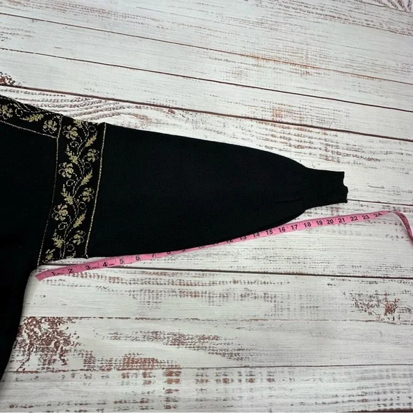 Vintage David Meister Large Wool Blend Black Metallic Gold Turtleneck Sweater - Picture 12 of 15